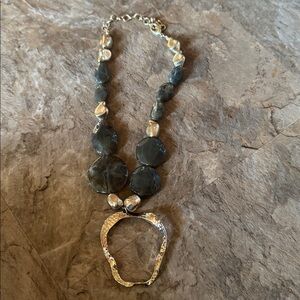 Green Beaded Necklace with Gold Pendant